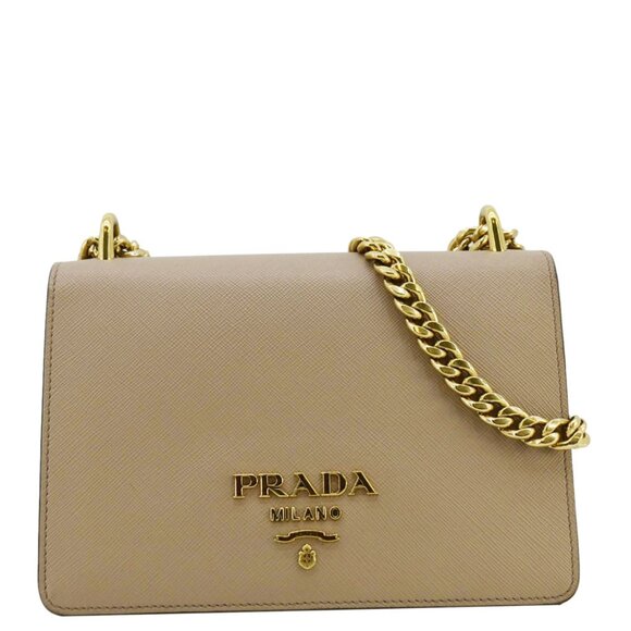 Prada Handbags - Prada  Soft Saffiano Leather Chain Crossbody Bag Beige